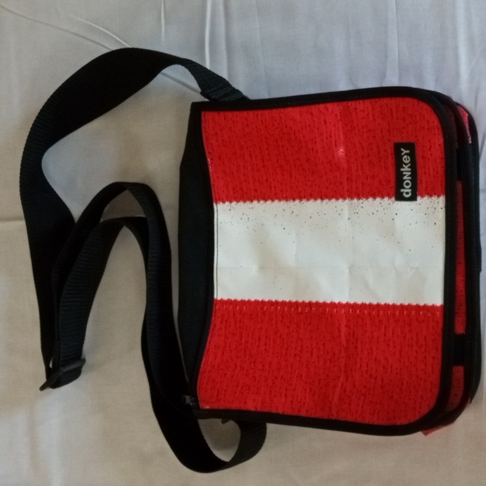 Virgin Atlantic one of a kind recycled billboard messenger bag